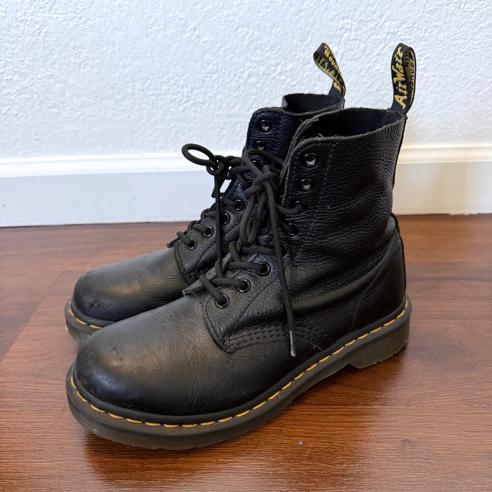 Dr. Martens Pascal Black Virginia Leather Combat Boots Sz 7 Grunge Festival Punk